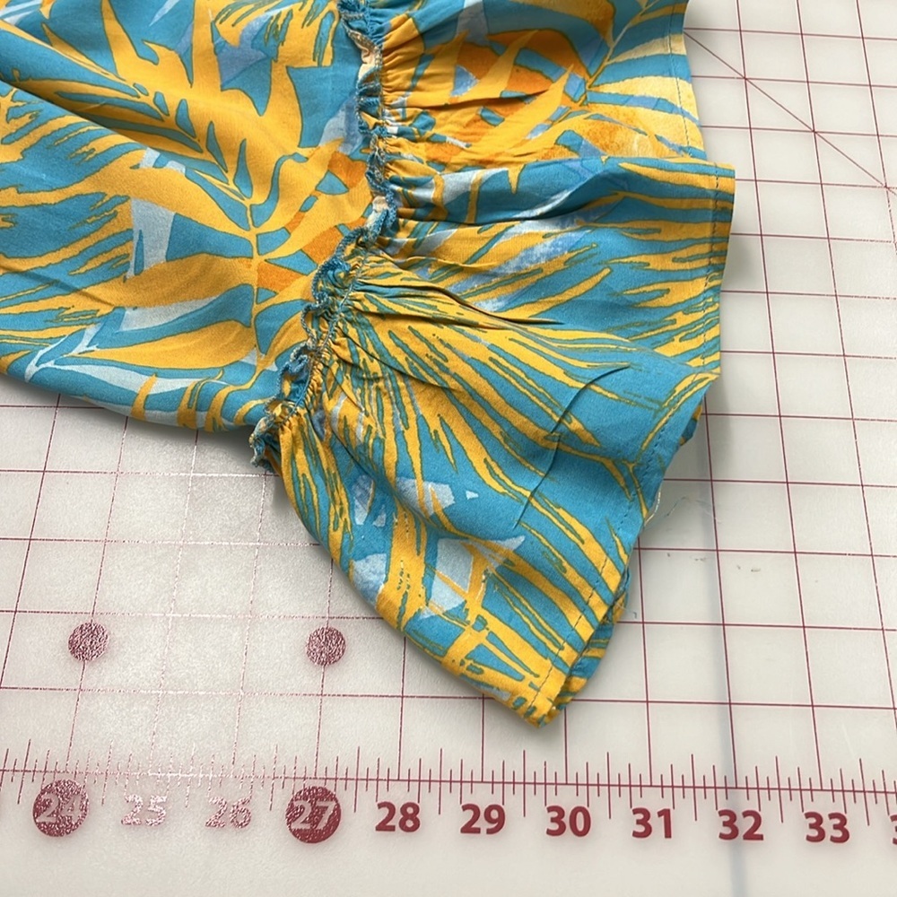 BLUE ISLAND Resort Pool Palm Print Double V Cap SLV Smock Waist Cover Up Dress M - Picture 15 of 15
